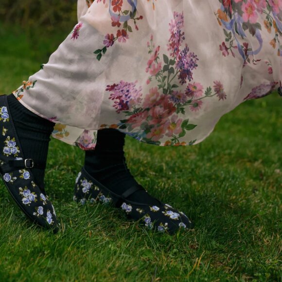 For Love & Lemons Evelyne Embroidered Ballet Flats Floral Mary Janes sz 40 - Picture 3 of 6